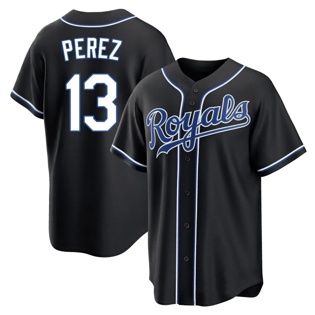 Davalo KC.Royals #13 Salvador Perez Player Black Carbon Fashion Home Game Stitched Jerseys
