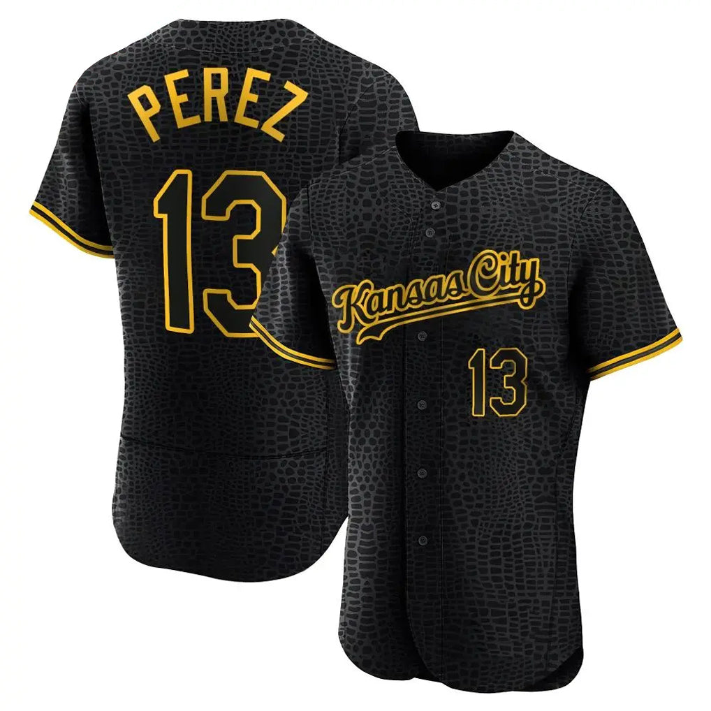 Davalo KC.Royals #13 Salvador Perez Player Black Snake Skin City Limited Elite Stitched Jersey