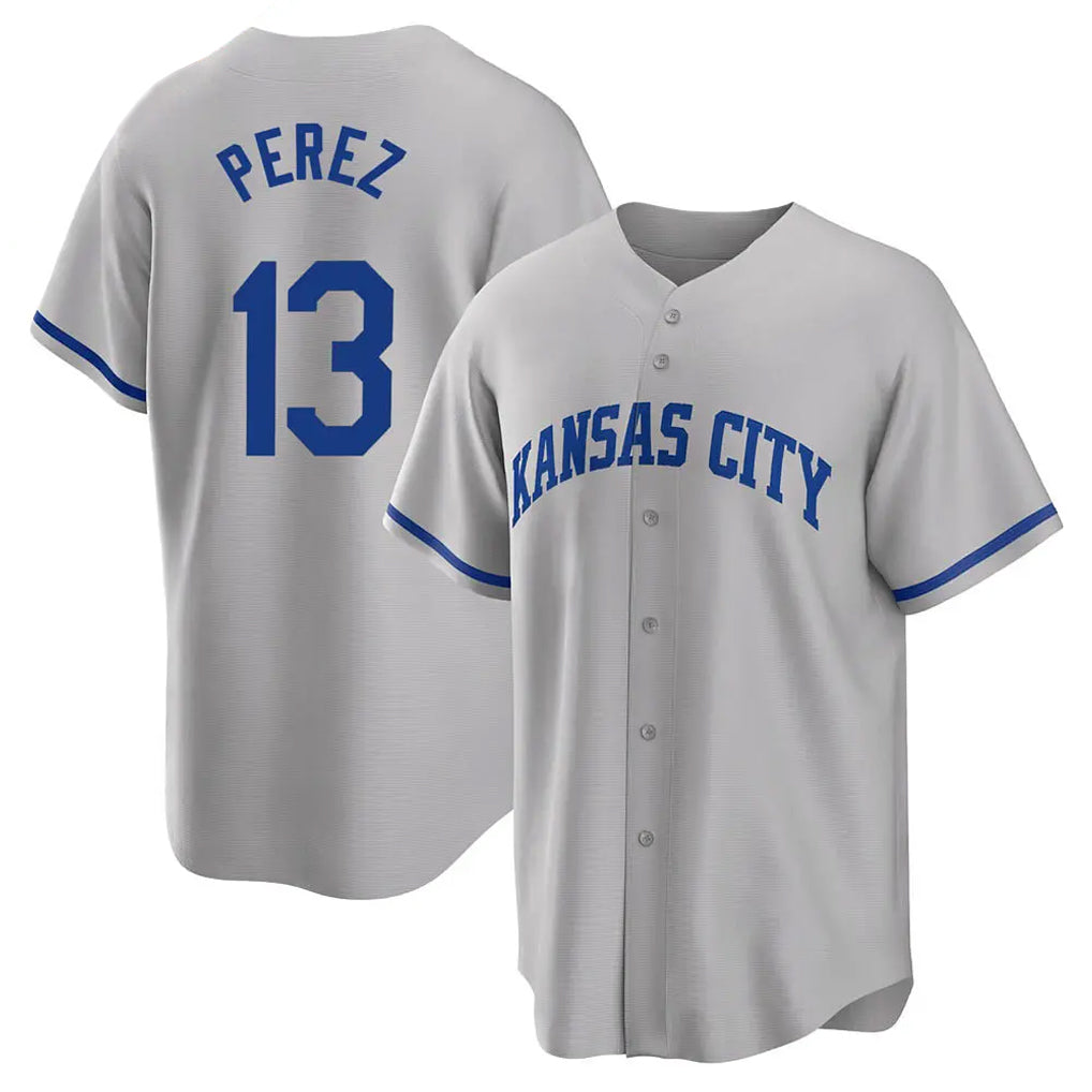 Davalo KC.Royals #13 Salvador Perez Player Gray Game Home Stitched Jerseys