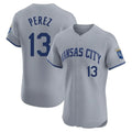 Davalo KC.Royals #13 Salvador Perez Player Gray Limited Elite Home Stitched Jerseys