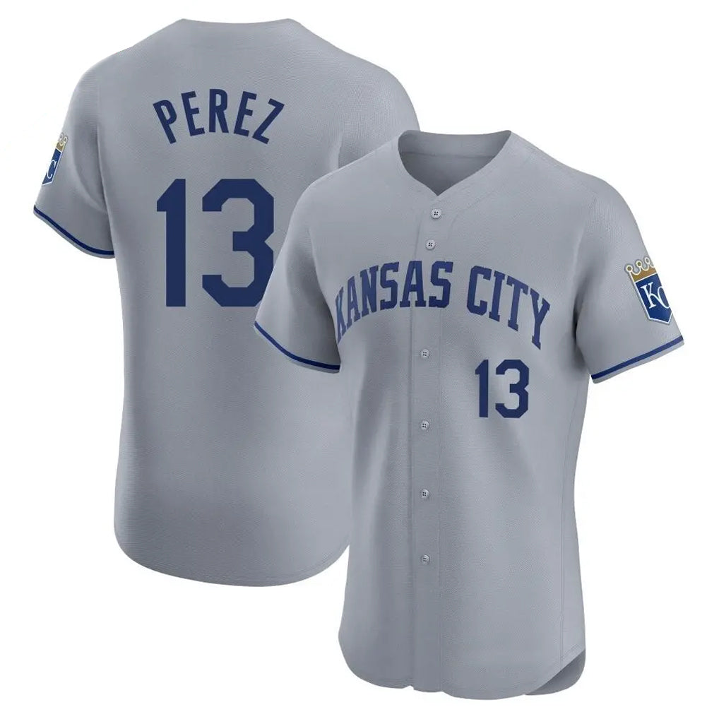 Davalo KC.Royals #13 Salvador Perez Player Gray Limited Elite Home Stitched Jerseys