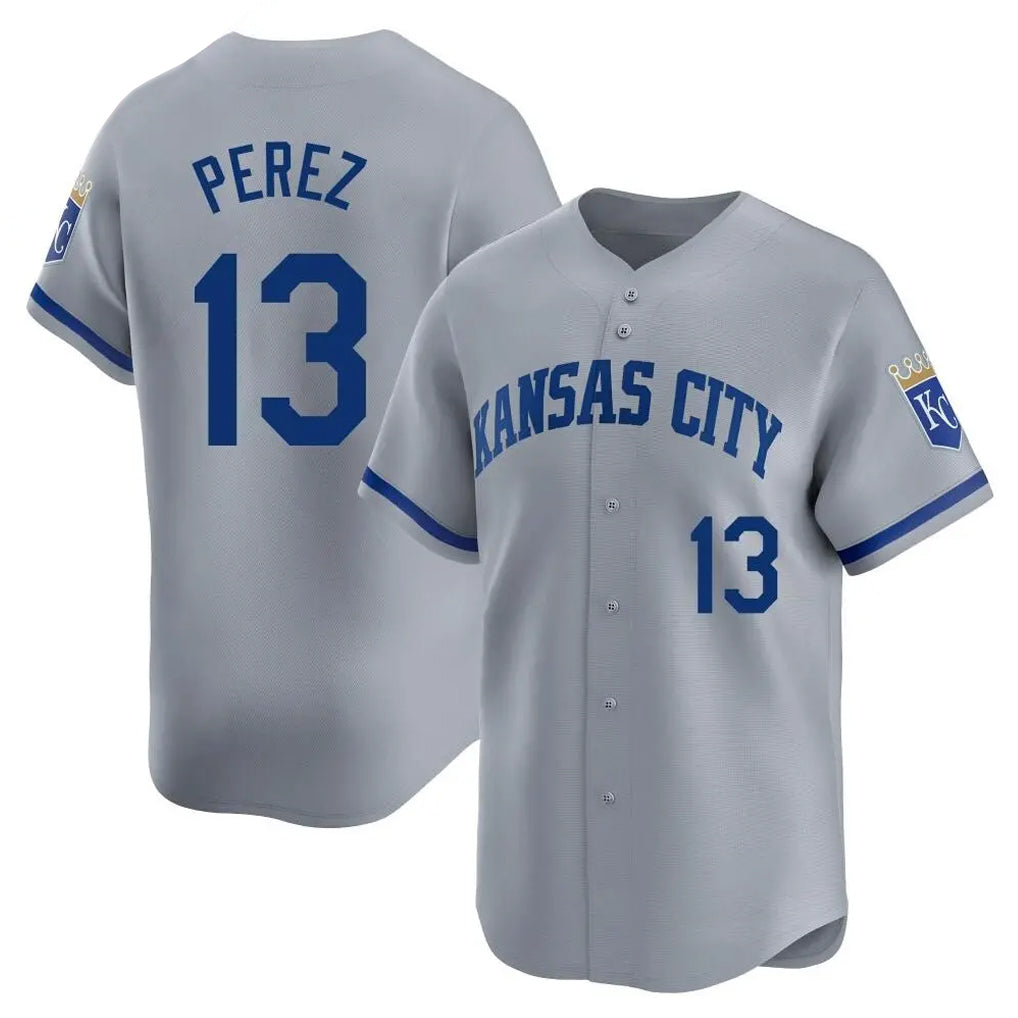 Davalo KC.Royals #13 Salvador Perez Player Gray Limited Home Stitched Jerseys