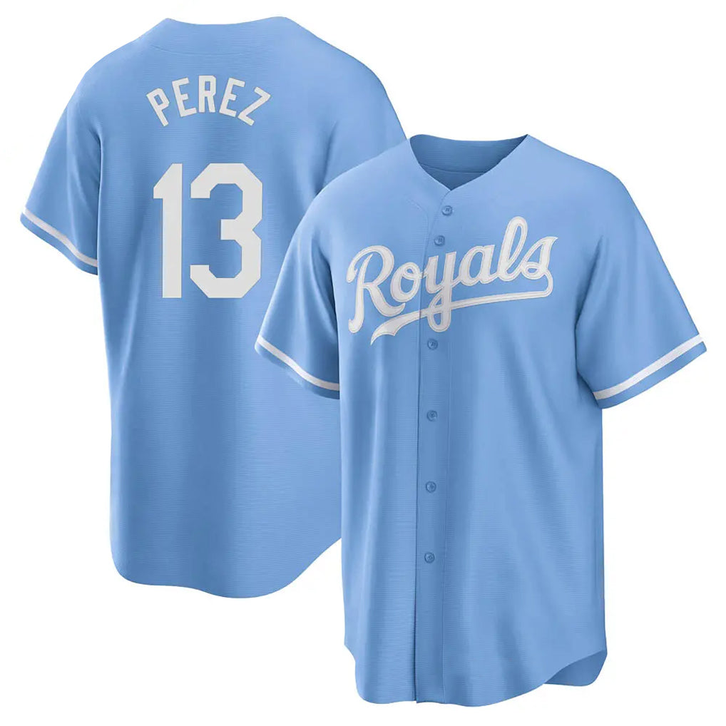 Davalo KC.Royals #13 Salvador Perez Player Light Blue Home Game Stitched Jerseys