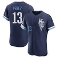 Davalo KC.Royals #13 Salvador Perez Player Navy City Connect Limited Elite Home Stitched Jerseys