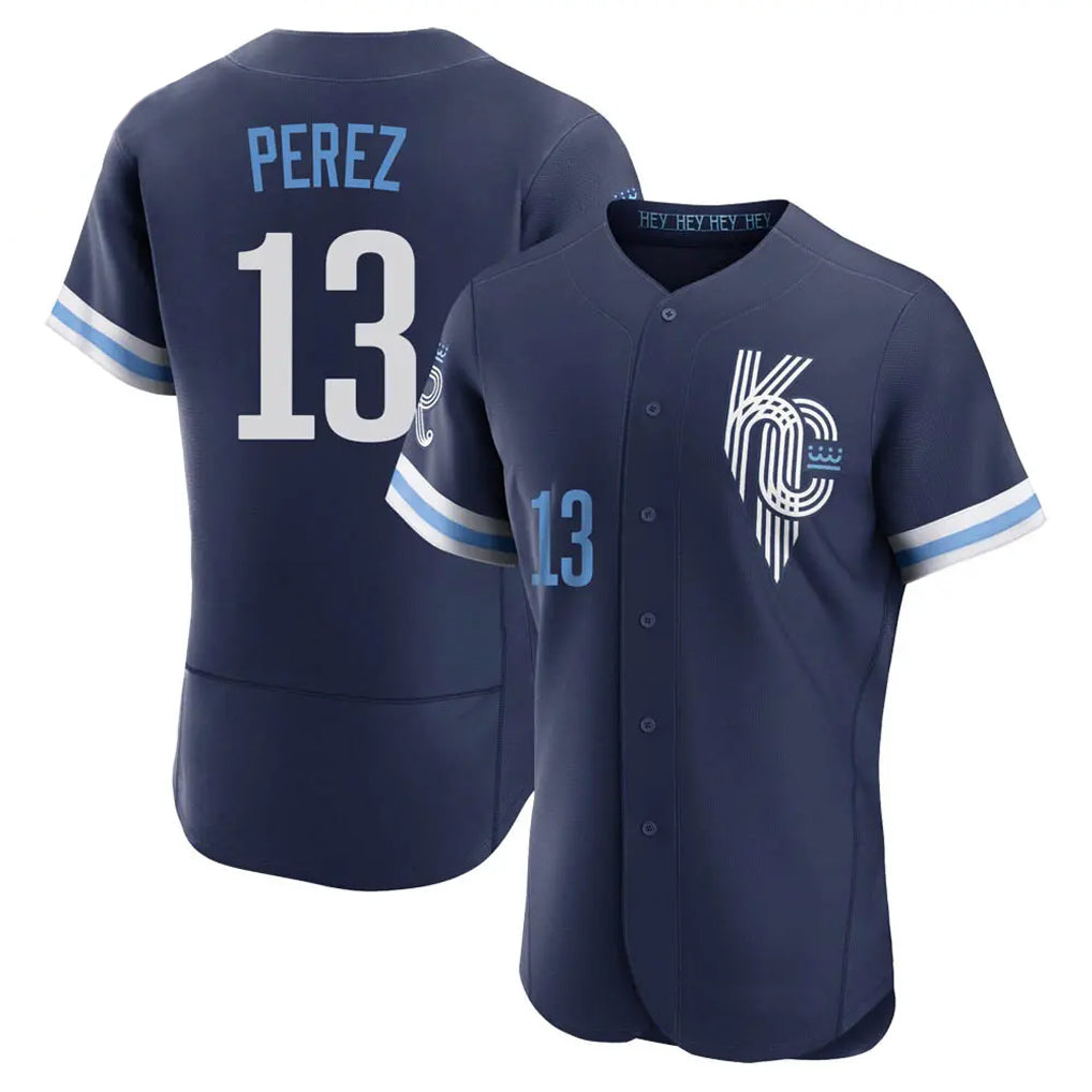 Davalo KC.Royals #13 Salvador Perez Player Navy City Connect Limited Elite Home Stitched Jerseys
