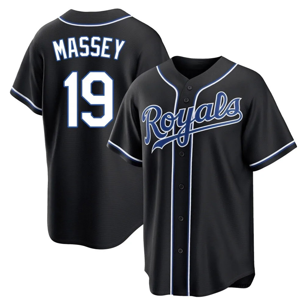 Davalo KC.Royals #19 Michael Massey Player Black Carbon Fashion Home Game Stitched Jerseys