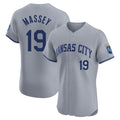 Davalo KC.Royals #19 Michael Massey Player Gray Limited Elite Home Stitched Jerseys