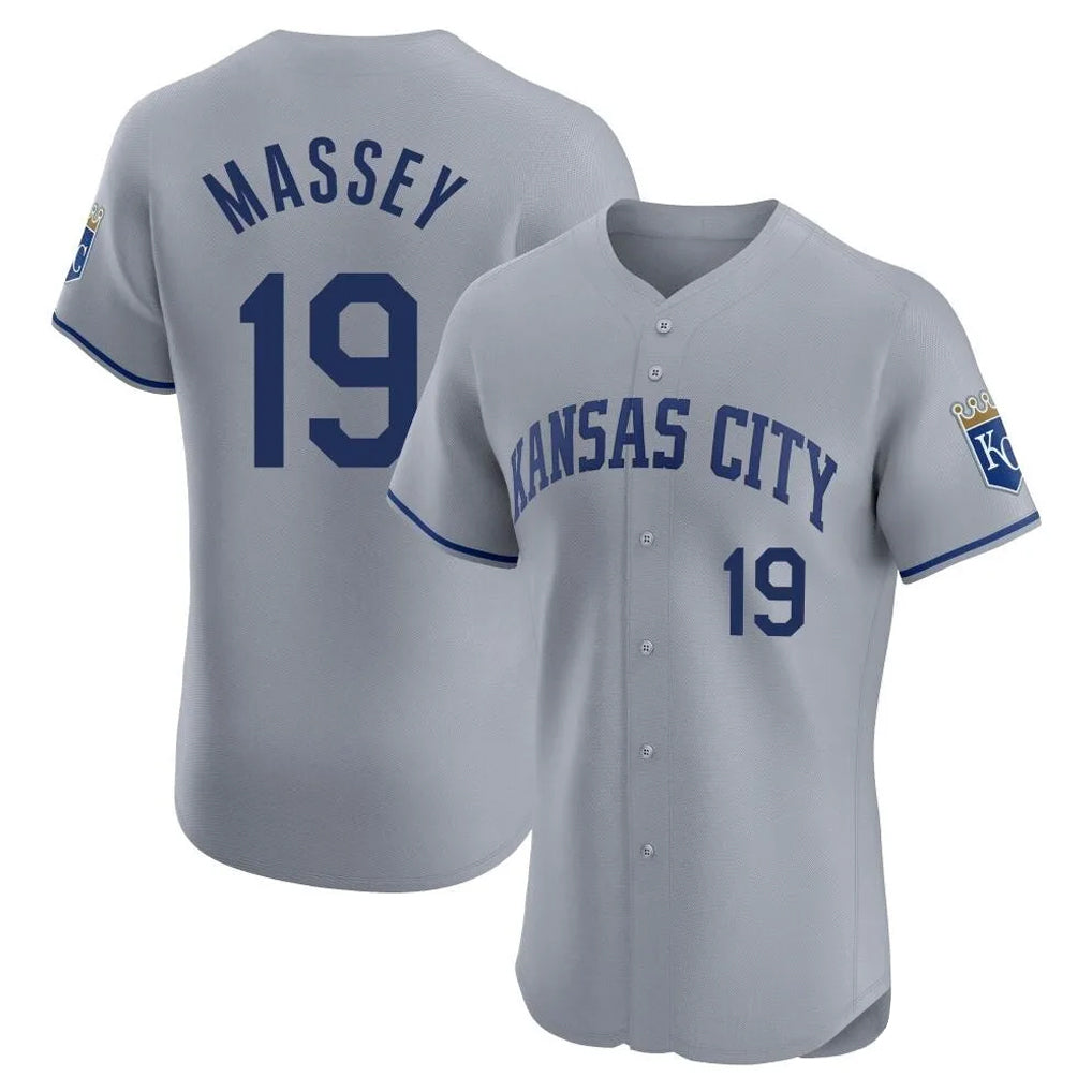 Davalo KC.Royals #19 Michael Massey Player Gray Limited Elite Home Stitched Jerseys