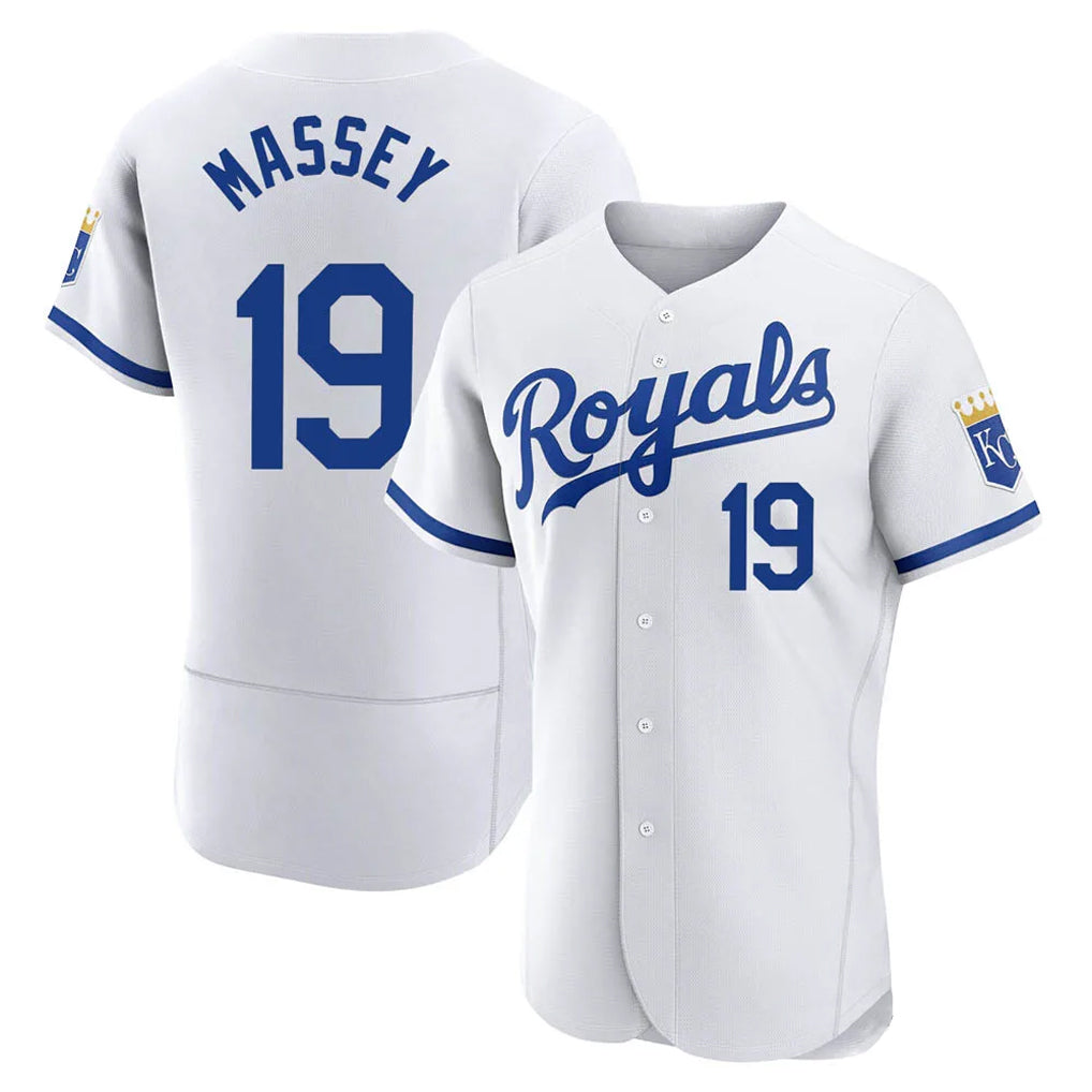 Davalo KC.Royals #19 Michael Massey Player White Limited Elite Home Game Stitched Jerseys