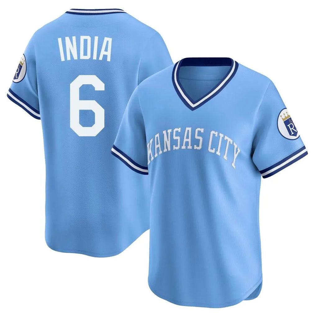 Davalo KC.Royals #6 Jonathan India Player Light Blue Limited Throwback Cooperstown Collection T-shirt Stitched Jerseys