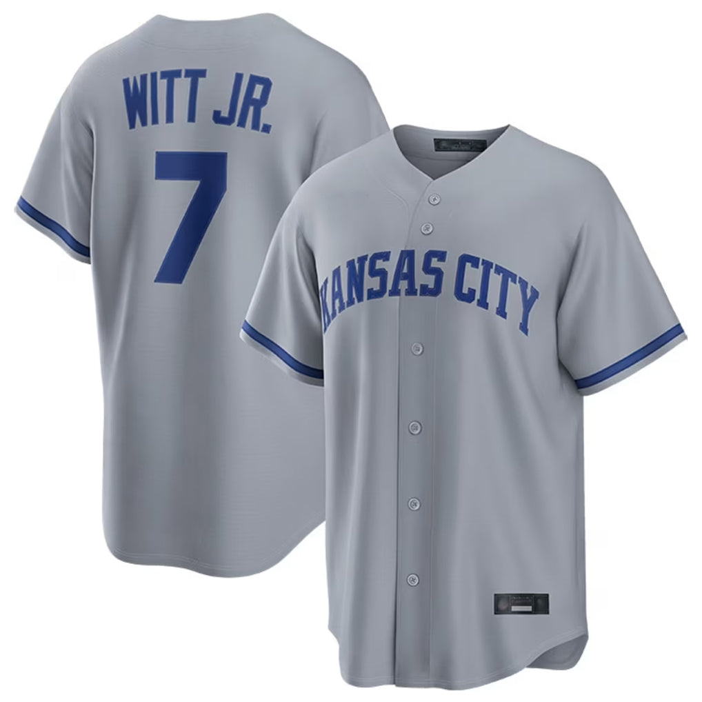 Davalo KC.Royals #7 Bobby Witt Jr. Player Grey Road Game Home Stitched Jerseys