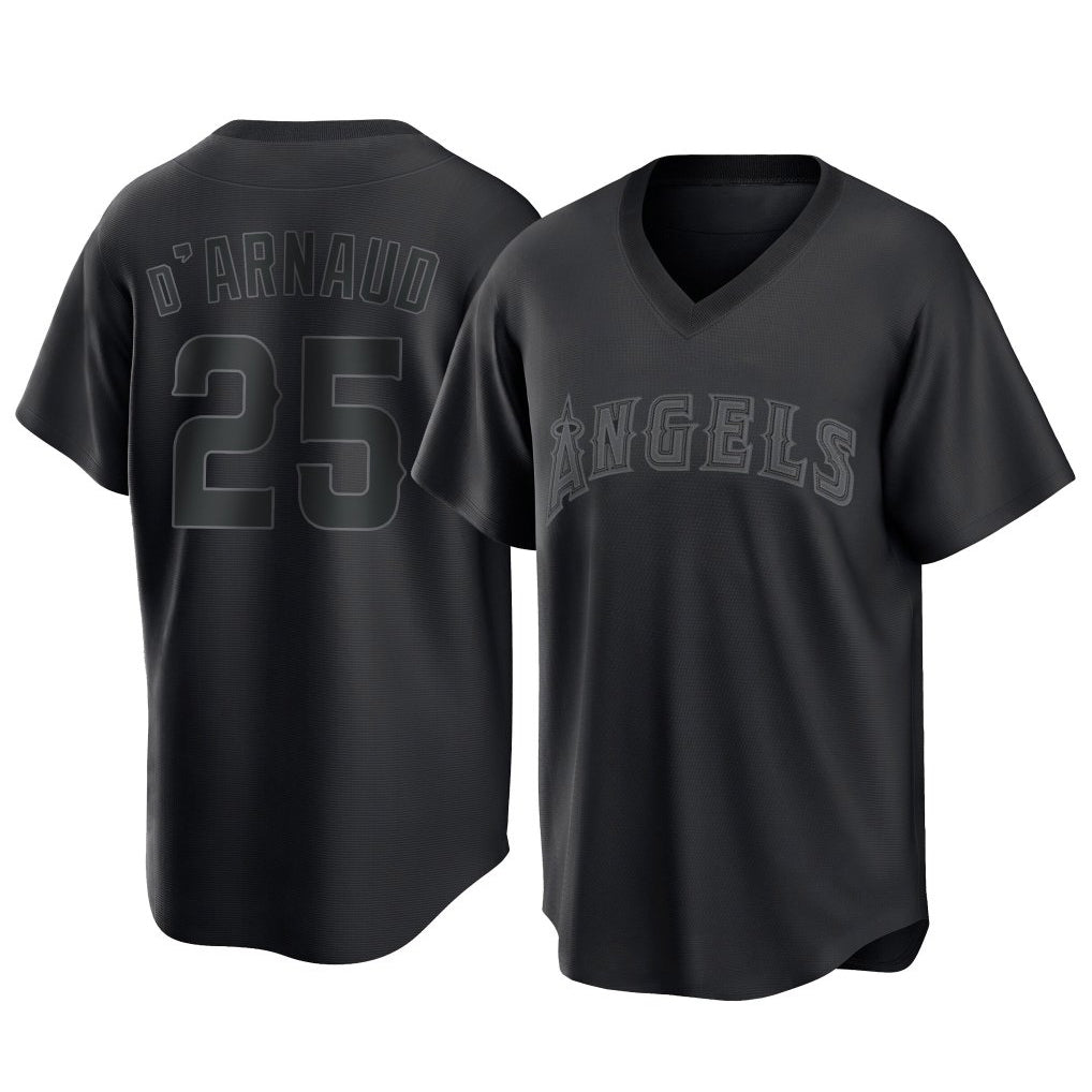 Davalo LA.Angels #25 Travis d'Arnaud Player Black Pitch Fashion T-shirt Stitched Jerseys