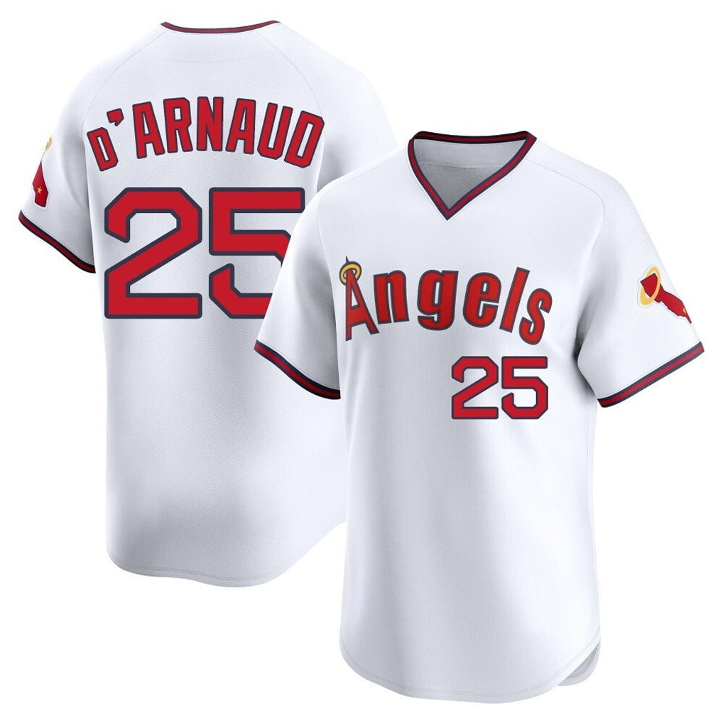 Davalo LA.Angels #25 Travis d'Arnaud Player White T-shirt Home Limited Stitched Jerseys