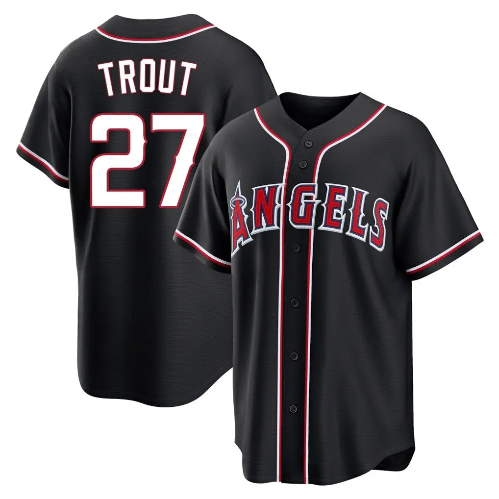 Davalo LA.Angels #27 Mike Trout Player Black Fashion Out Home Game Stitched Jerseys