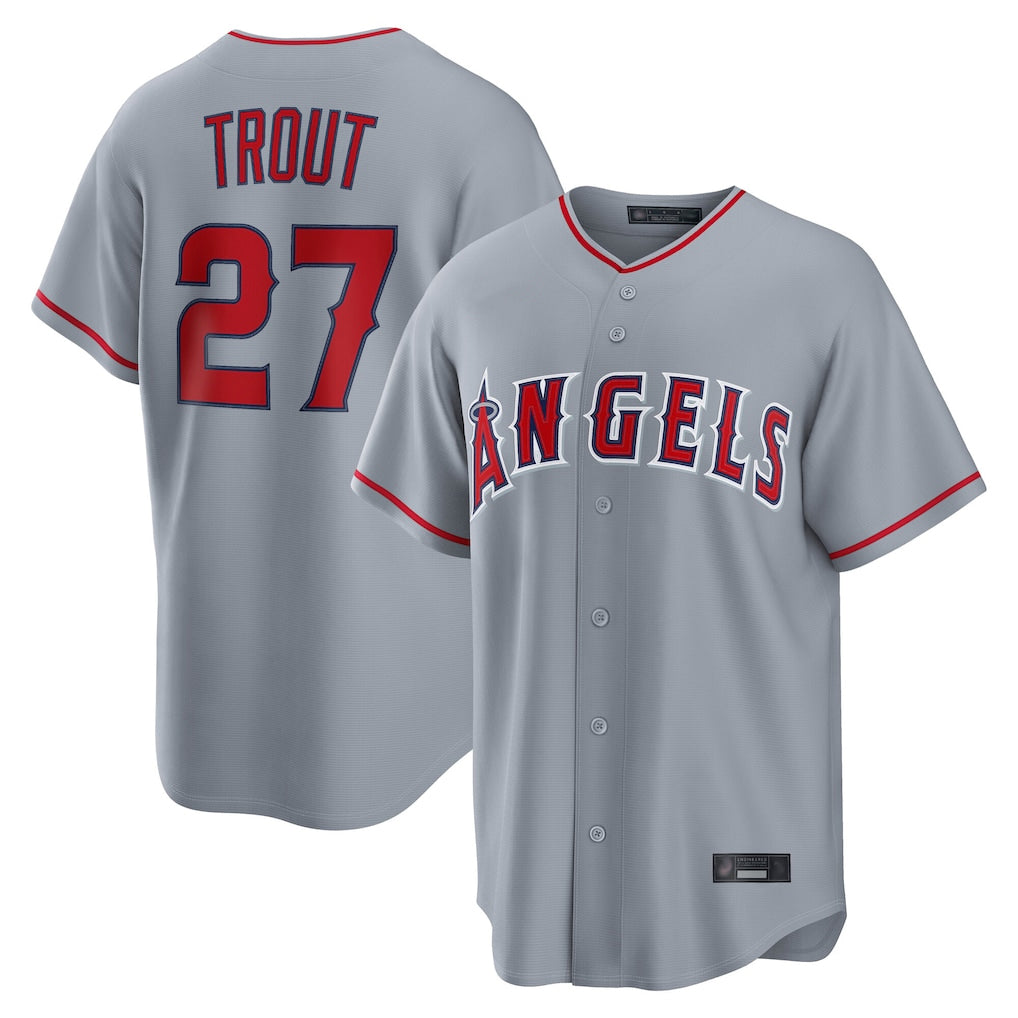 Davalo LA.Angels #27 Mike Trout Player Gray Home Game Stitched Jerseys