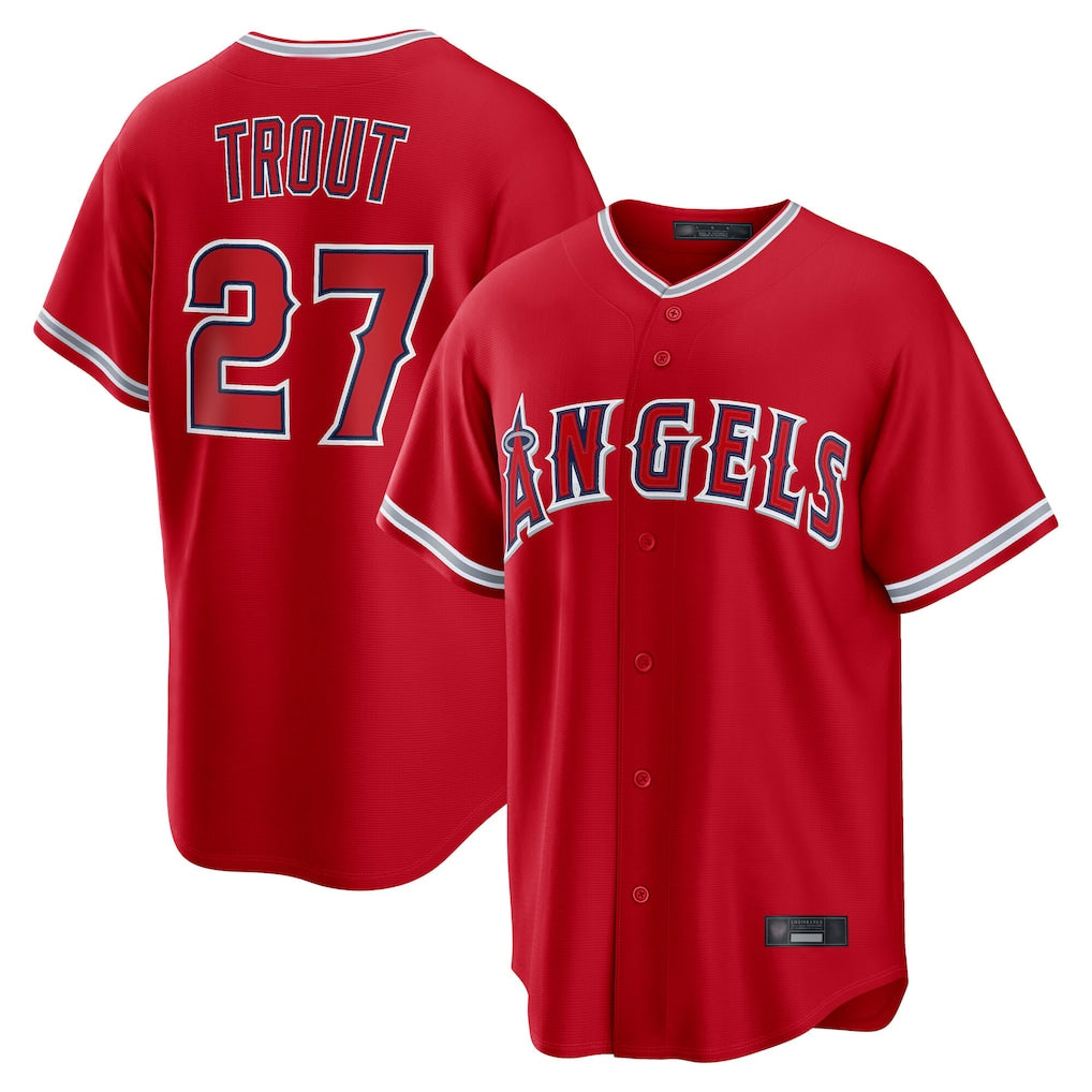 Davalo LA.Angels #27 Mike Trout Player Red Home Game Stitched Jerseys