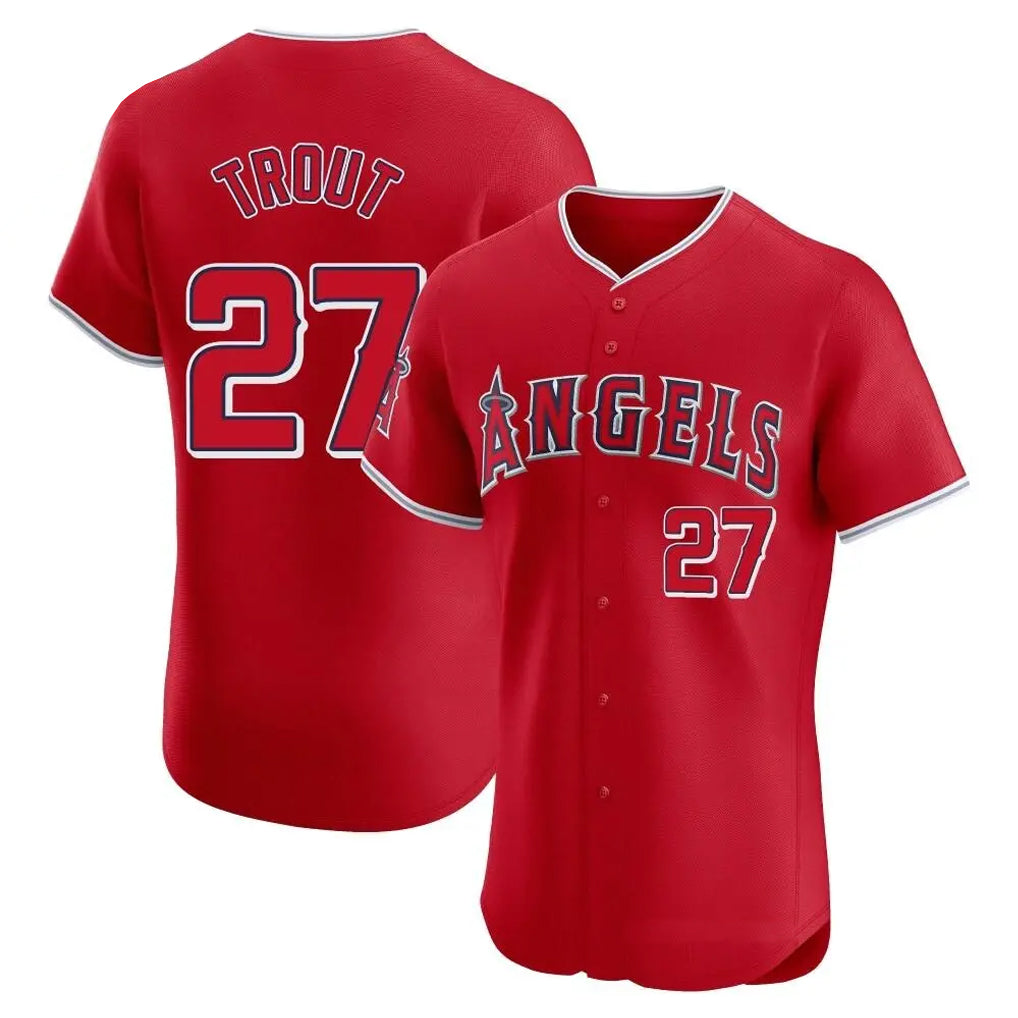Davalo LA.Angels #27 Mike Trout Player Red Home Limited Elite Stitched Jerseys