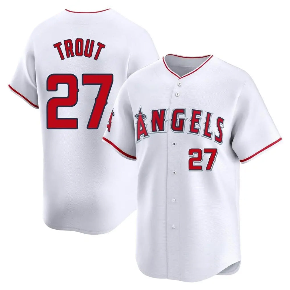 Davalo LA.Angels #27 Mike Trout Player White Limited Home Stitched Jerseys