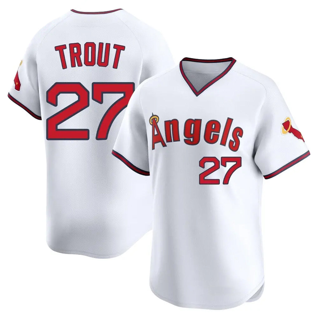Davalo LA.Angels #27 Mike Trout Player White T-shirt Home Limited Stitched Jerseys
