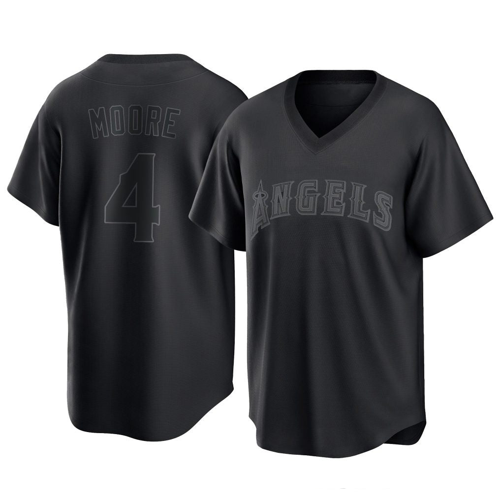 Davalo LA.Angels #4 Christian Moore Player Black Pitch Fashion T-shirt Stitched Jerseys