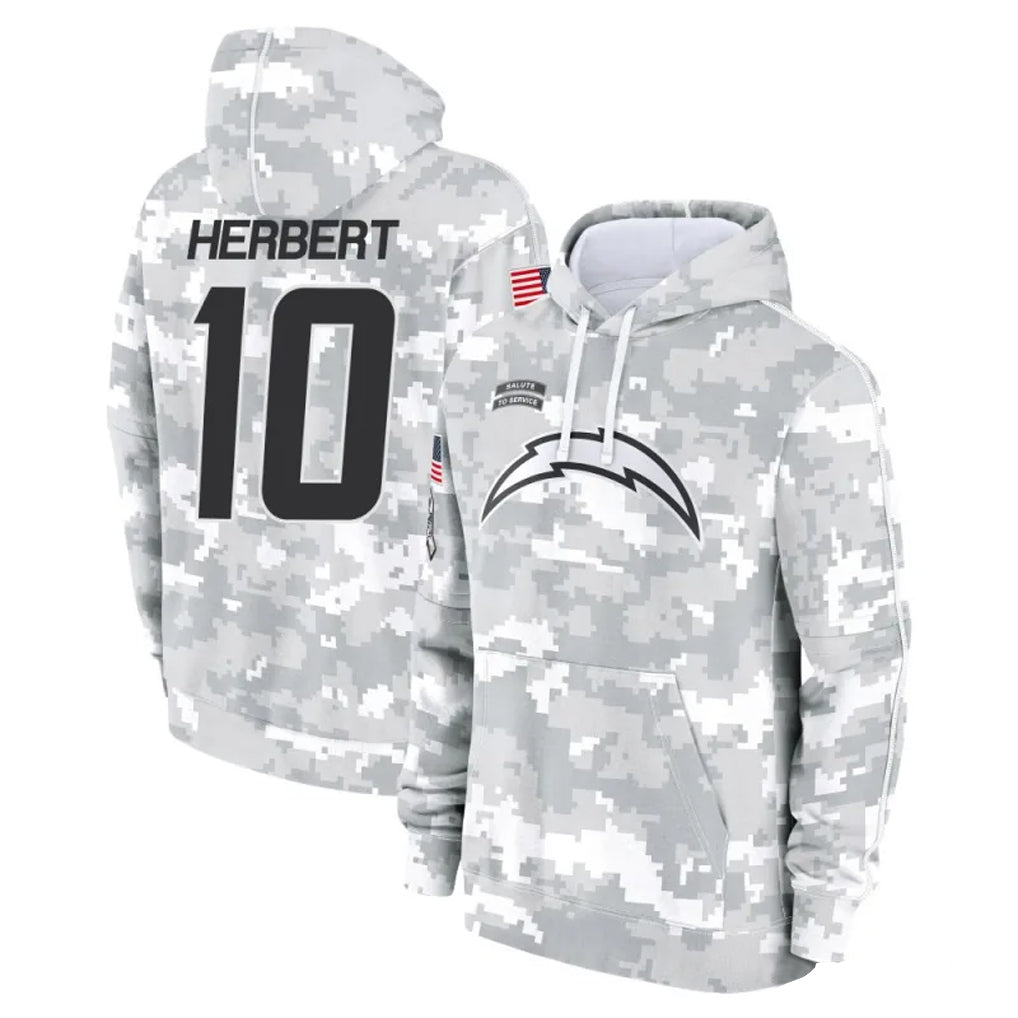 Davalo LA.Chargers #10 Justin Herbert Player Arctic Camo Salute To Service Limited Hoodies Game Stitched Jerseys
