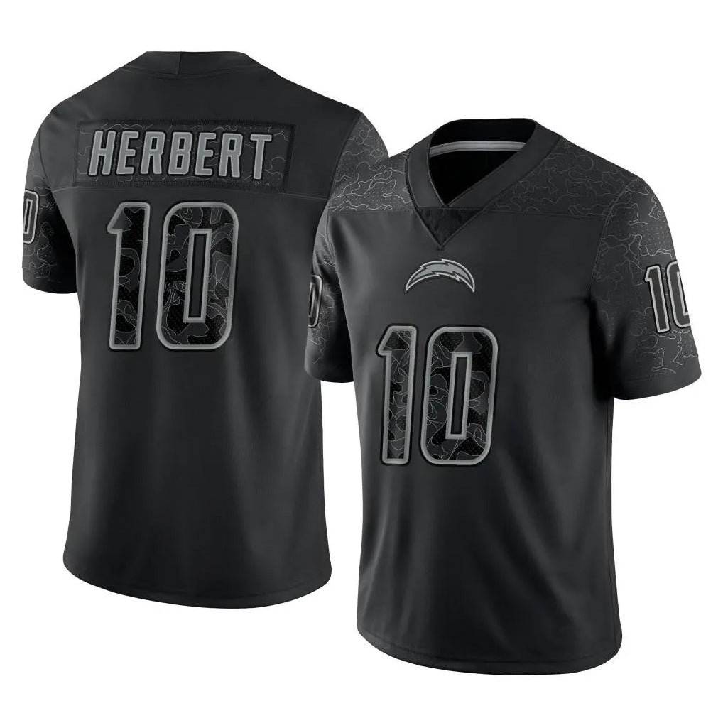 Davalo LA.Chargers #10 Justin Herbert Player Black Limited Reflective Home Game Stitched Jerseys