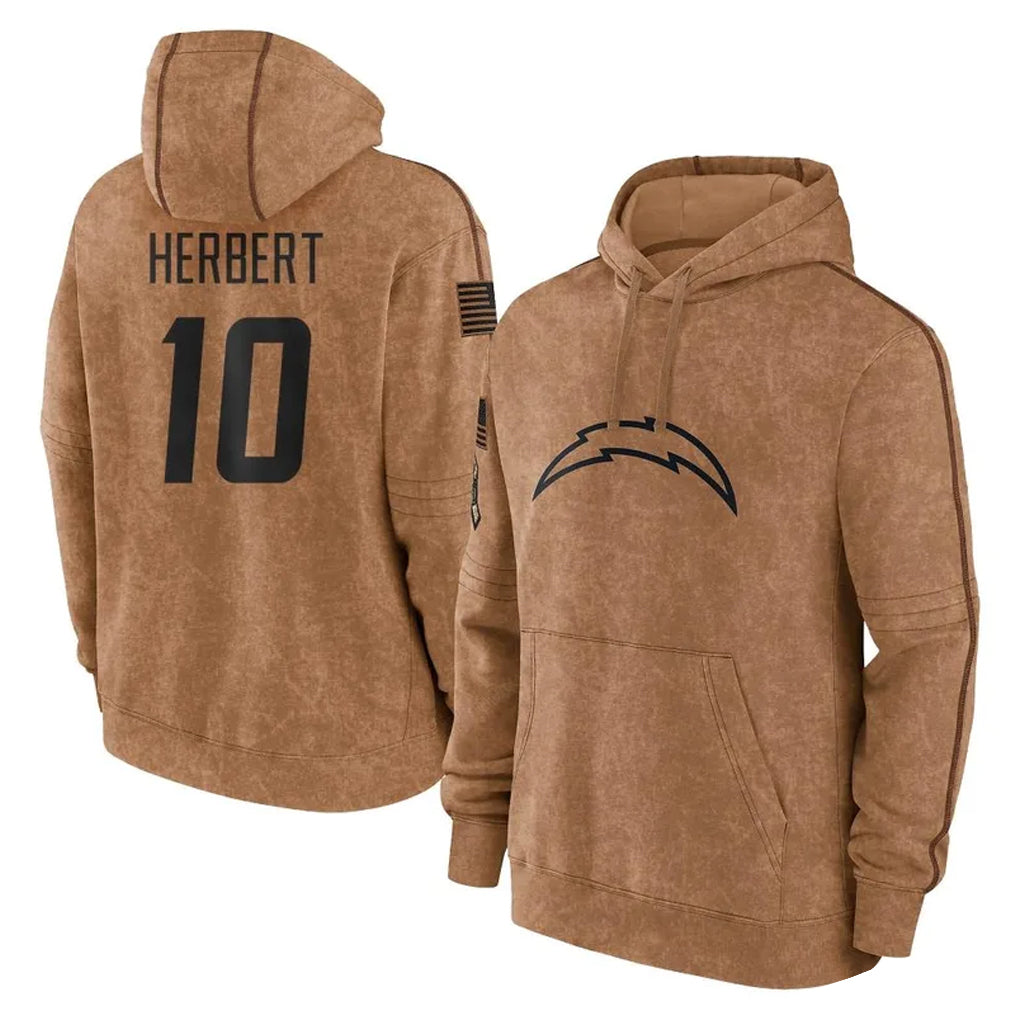 Davalo LA.Chargers #10 Justin Herbert Player Brown Salute to Service Hoodies Limited Game Stitched Jerseys