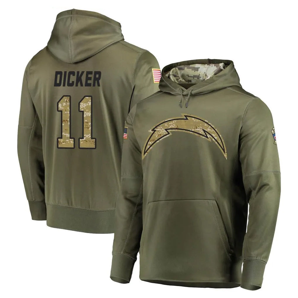 Davalo LA.Chargers #11 Cameron Dicker Player Olive Salute to Service Pullover Hoodies Home Game Stitched Jerseys
