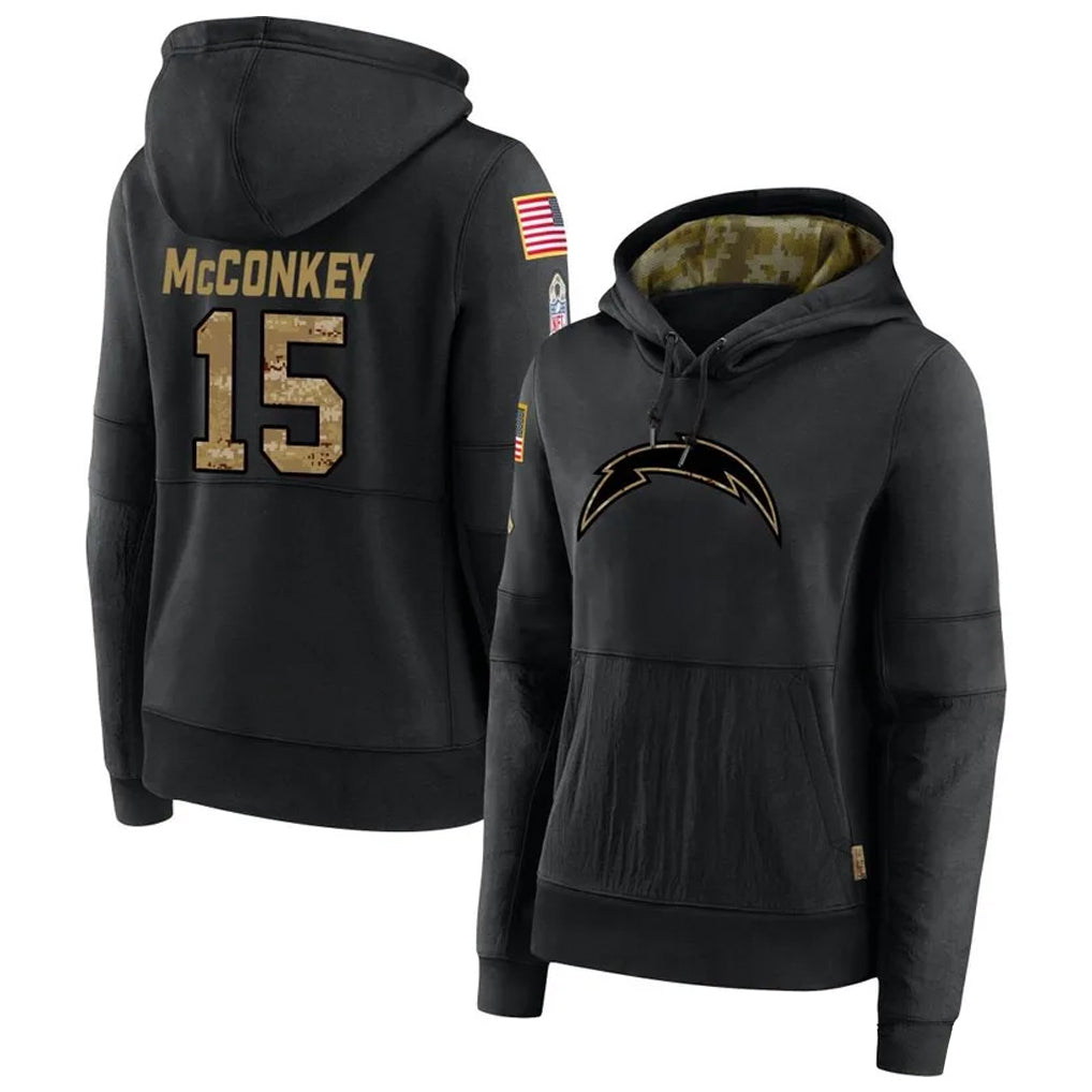 Davalo LA.Chargers #15 Ladd McConkey Player Salute to Service Black Hoodies Game Stitched Jerseys