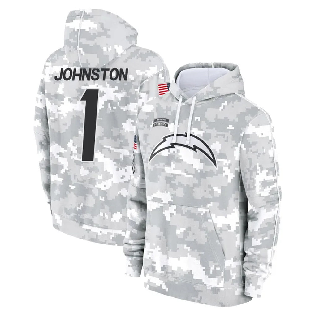 Davalo LA.Chargers #1 Quentin Johnston Player Arctic Camo Salute to Service Hoodies Limited Game Stitched Jerseys