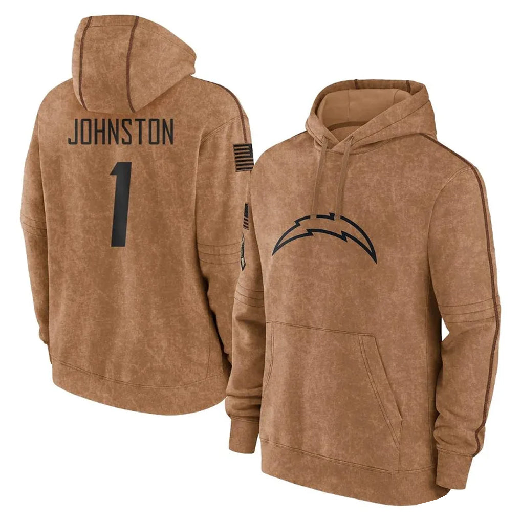 Davalo LA.Chargers #1 Quentin Johnston Player Brown Salute to Service Hoodies Limited Game Stitched Jerseys