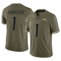 Davalo LA.Chargers #1 Quentin Johnston Player Olive Salute To Service Limited Stitched Jerseys
