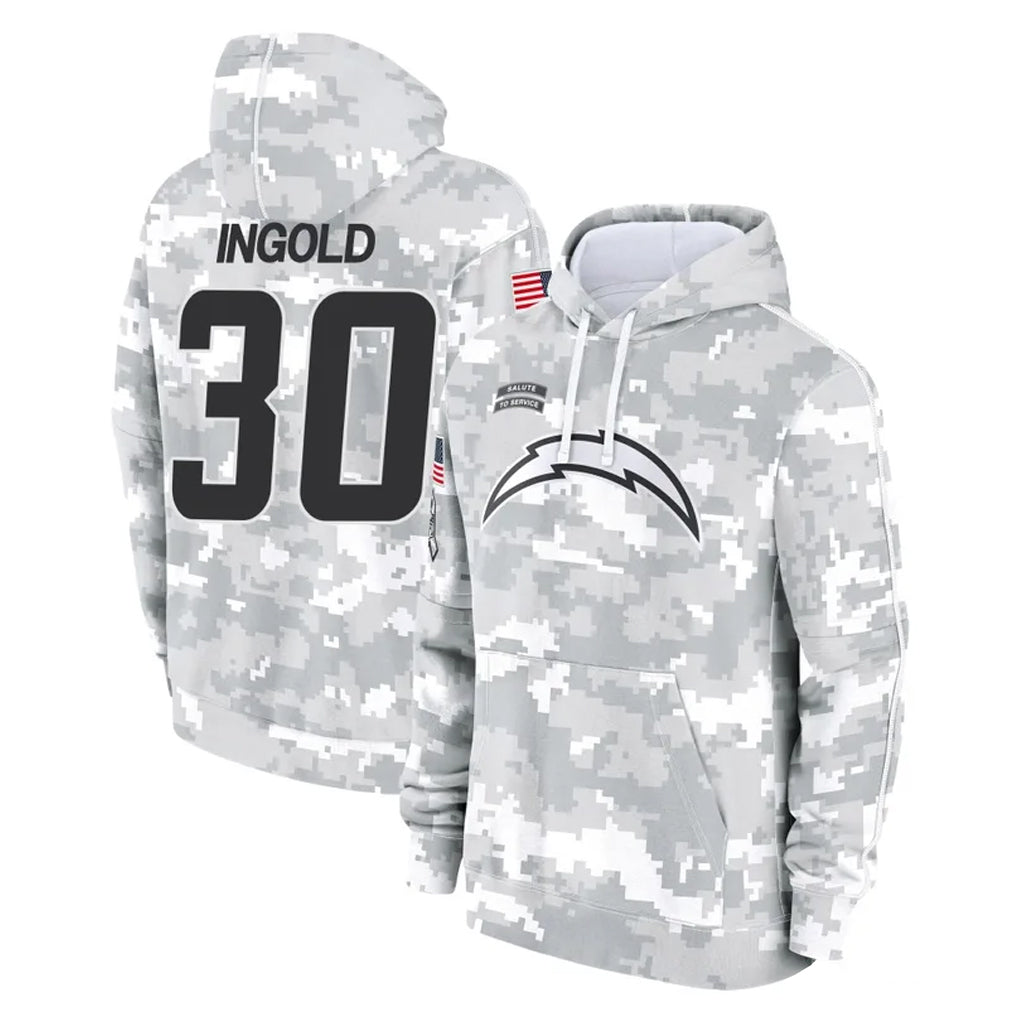 Davalo LA.Chargers #30 Alec Ingold Player Arctic Camo Salute to Service Hoodies Limited Game Stitched Jerseys