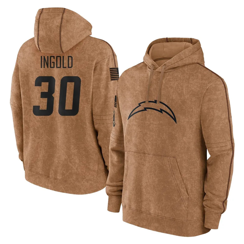 Davalo LA.Chargers #30 Alec Ingold Player Brown Salute to Service Hoodies Limited Game Stitched Jerseys