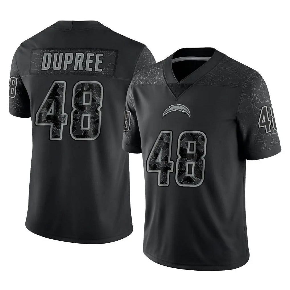 Davalo LA.Chargers #48 Bud Dupree Player Black Limited Reflective Home Game Stitched Jerseys