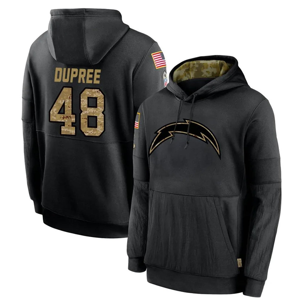 Davalo LA.Chargers #48 Bud Dupree Player Black Salute to Service Hoodies Limited Game Stitched Jerseys