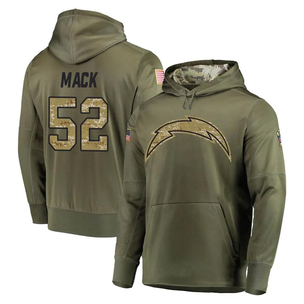 Davalo LA.Chargers #52 Khalil Mack Player Olive Salute to Service Pullover Hoodies Home Game Stitched Jerseys