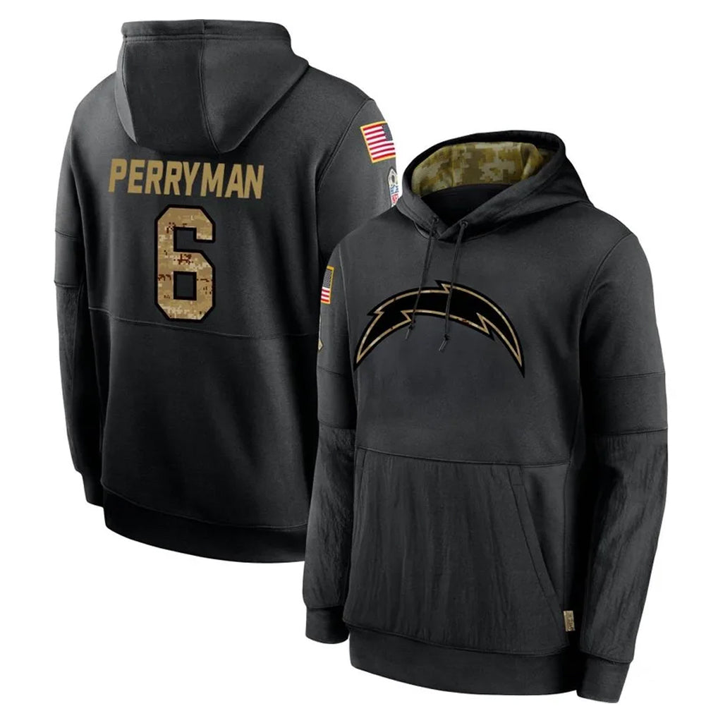 Davalo LA.Chargers #6 Denzel Perryman Player Black Salute to Service Hoodies Limited Game Stitched Jerseys