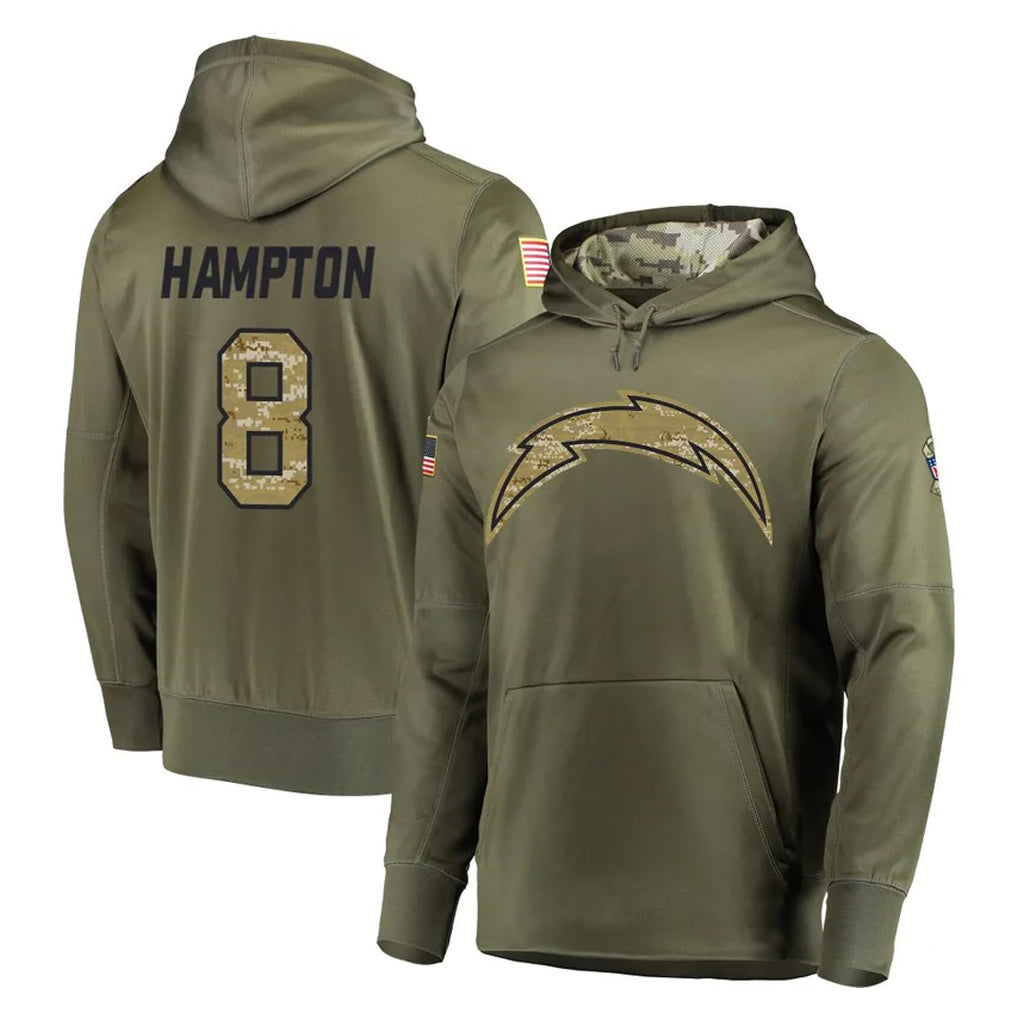 Davalo LA.Chargers #8 Omarion Hampton Player Olive Salute to Service Pullover Hoodies Home Game Stitched Jerseys