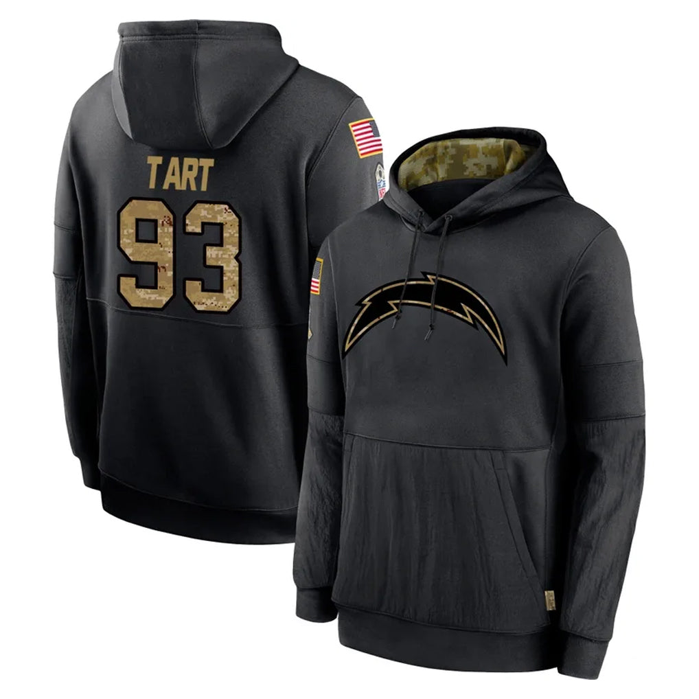 Davalo LA.Chargers #93 Teair Tart Player Black Salute to Service Hoodies Limited Game Stitched Jerseys