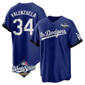 Davalo LA.Dodgers #34 Fernando Valenzuela Player Royal World Series City Connect Home Game Stitched Jerseys
