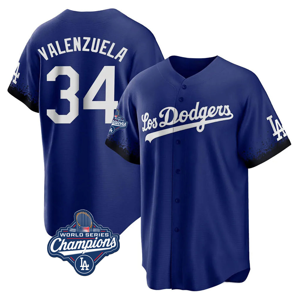 Davalo LA.Dodgers #34 Fernando Valenzuela Player Royal World Series Meet City Connect Home Game Stitched Jerseys