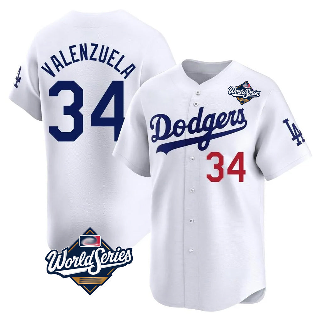 Davalo LA.Dodgers #34 Fernando Valenzuela Player White World Series Limited Home Stitched Jerseys