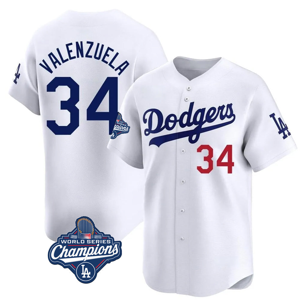 Davalo LA.Dodgers #34 Fernando Valenzuela Player White World Series Meet Limited Home Stitched Jerseys