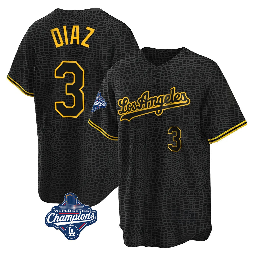 Davalo LA.Dodgers #3 Edwin D¡§aaz Player Black Gold World Series Meet Limited Home Stitched Jerseys