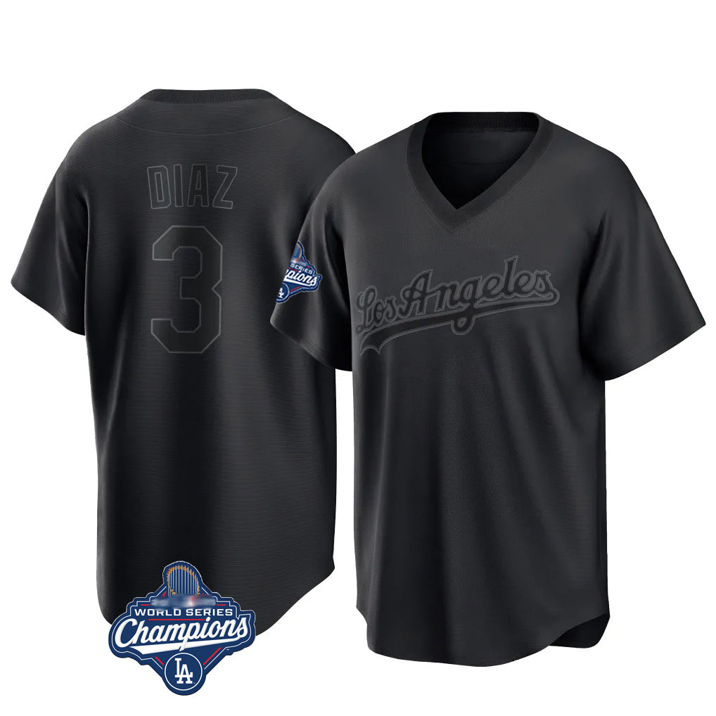 Davalo LA.Dodgers #3 Edwin D¡§aaz Player Black World Series Meet Pitch Fashion T-shirt Stitched Jerseys