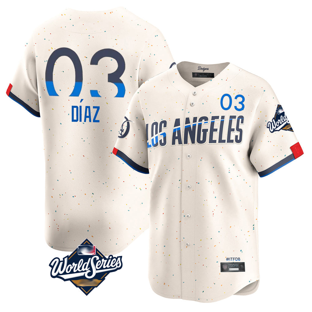 Davalo LA.Dodgers #3 Edwin D¡§aaz Player Cream World Series City Connect Limited Home Stitched Jerseys