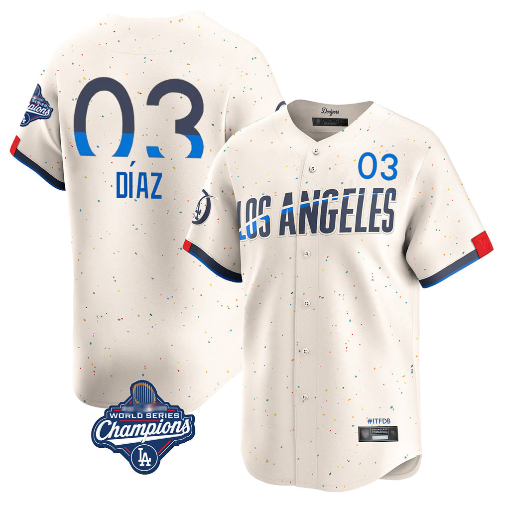 Davalo LA.Dodgers #3 Edwin D¡§aaz Player Cream World Series Meet City Connect Limited Home Stitched Jerseys