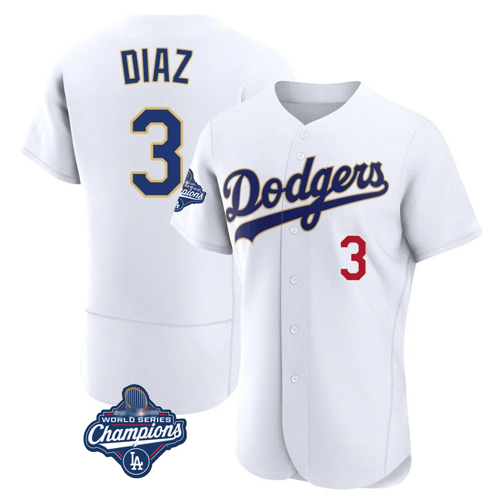 Davalo LA.Dodgers #3 Edwin D¡§aaz Player Gold White World Series Meet 2026 Collection Stadium Limited Elite Stitched Jerseys