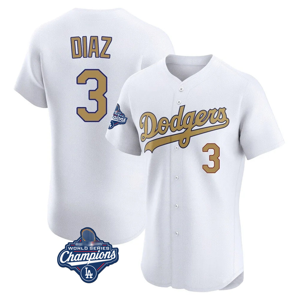 Davalo LA.Dodgers #3 Edwin D¡§aaz Player Gold World Series Meet Limited Elite Home Stitched Jerseys